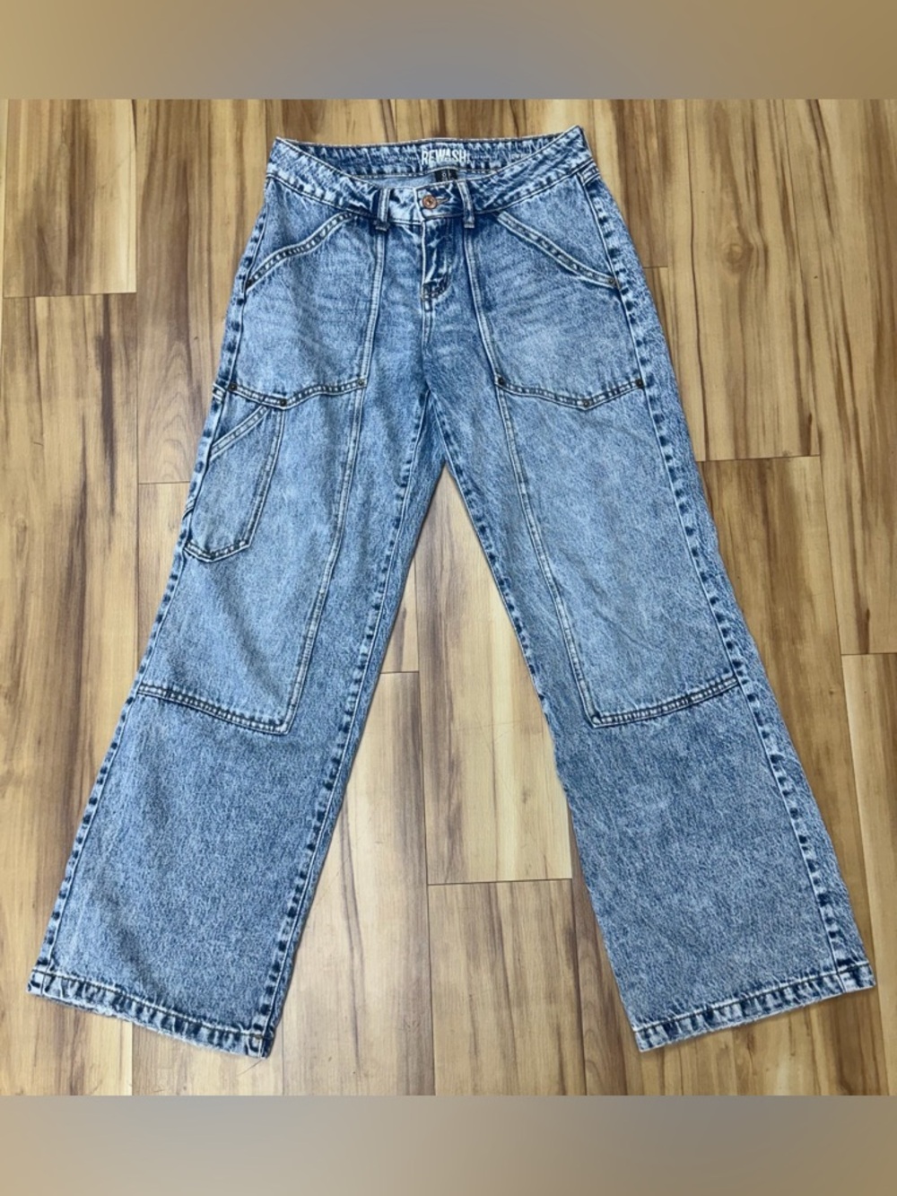 145: Rewash Acid Wash Blue Wide Leg Jeans - Size 0